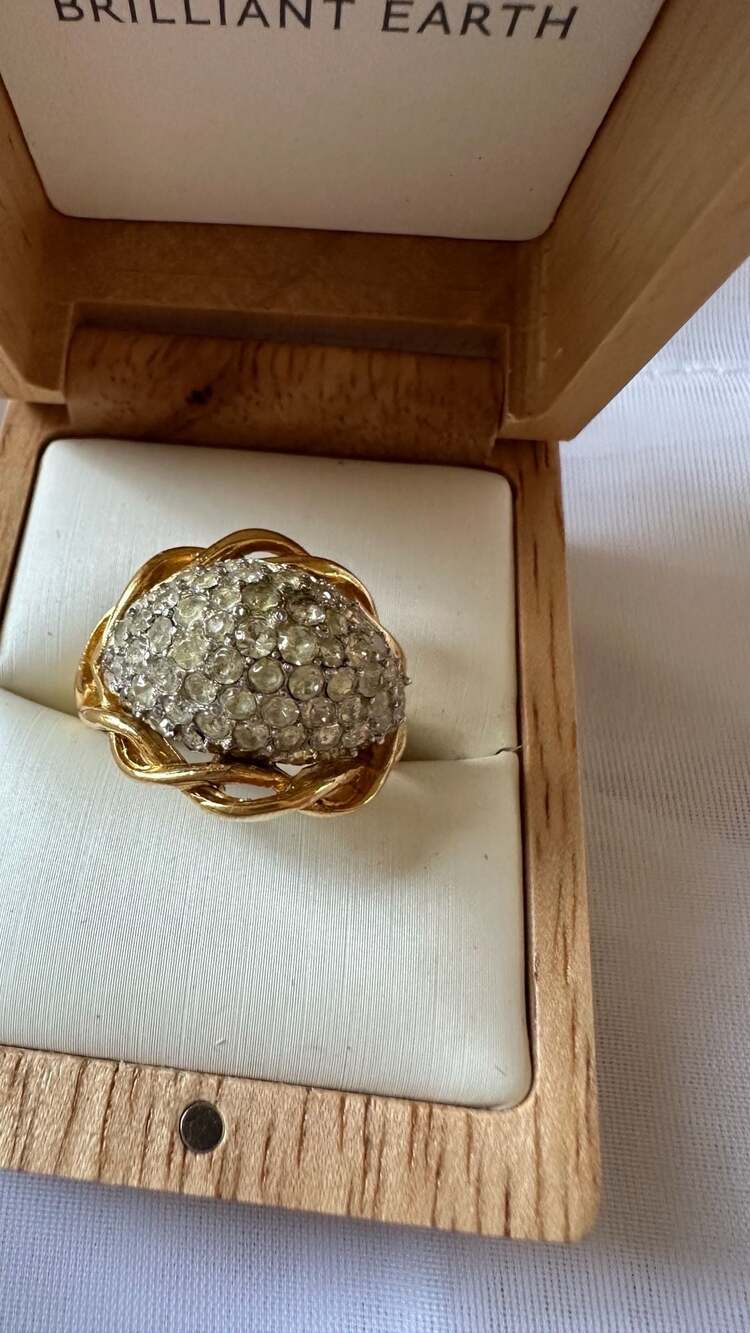 Vintage Trifari Gold-Tone Rhinestone Dome Cocktail Ring